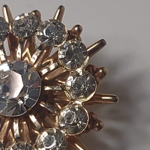 Vintage Small Metal And Clear Glass Decorative Brooch - Picture 6 of 14